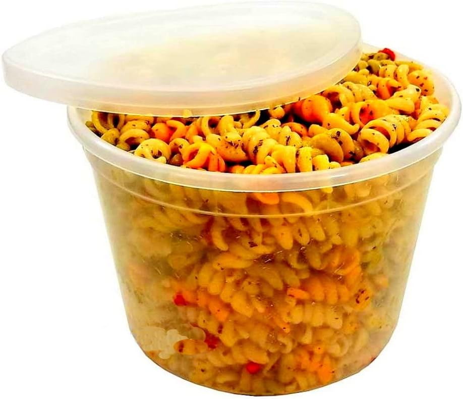 PACTOGO 64 oz (1/2 Gallon) Heavy Duty Round Plastic Deli Soup Containers with Lids, For Meal Prep Containers | BPA Free | Stackable | Leakproof | Microwave/Dishwasher/Freezer Safe (Pack of 10 Sets)