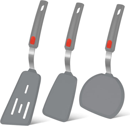 Silicone Spatula Turner Set of 3, Beijiyi 600°F Heat Resistant Cooking Spatulas for Nonstick Cookware, Large Flexible Kitchen Utensils BPA Free Rubber Spatula Set for Egg, Pancake, Fish, Burger