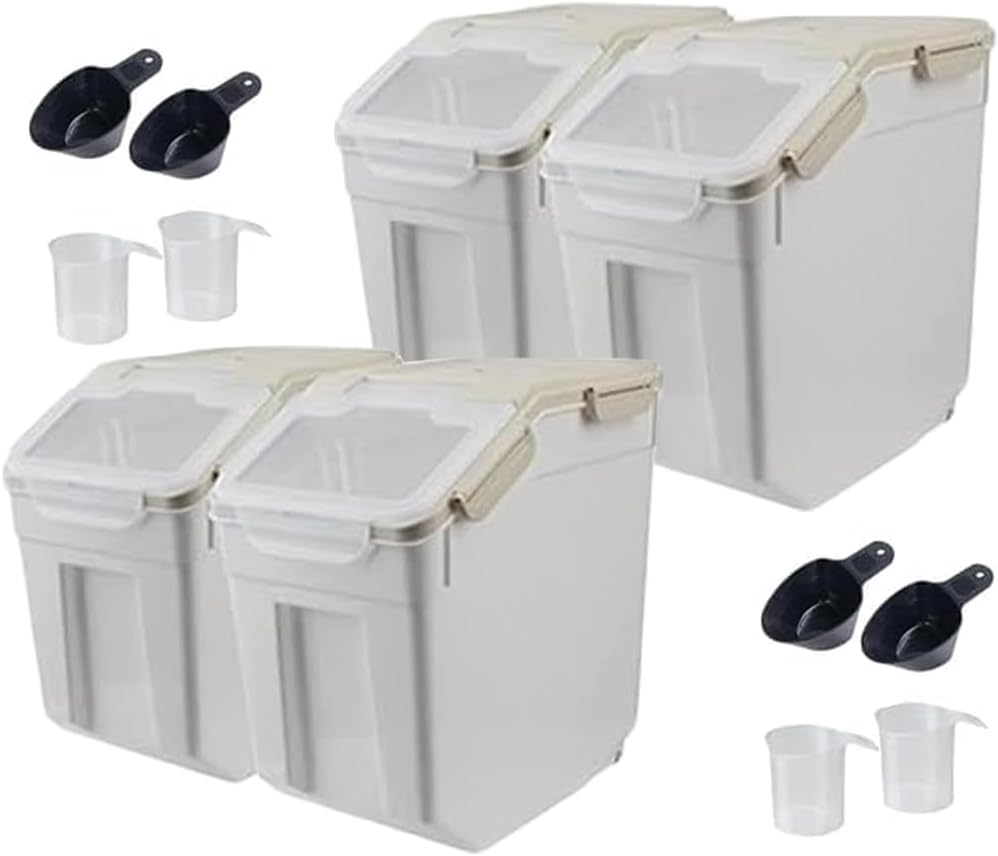 Large Flour Storage Container Bin 25lb, 2Pack Airtight Rice Storage Containers with Measuring Cup&Scoop, BPA Free with Wheels Seal Locking Lid for Flour, Rice, Grain (50LBS Total, Blue)