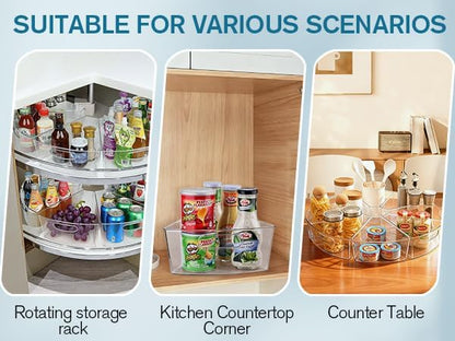 Lazy Susan Organizer for 25''-26'' Diameter Clear Corner Cabinet Storage Bins, Plastic Kitchen Corner Organizer with Handle 1/8 Wedge, Food Safe BPA Free (8 Pack)
