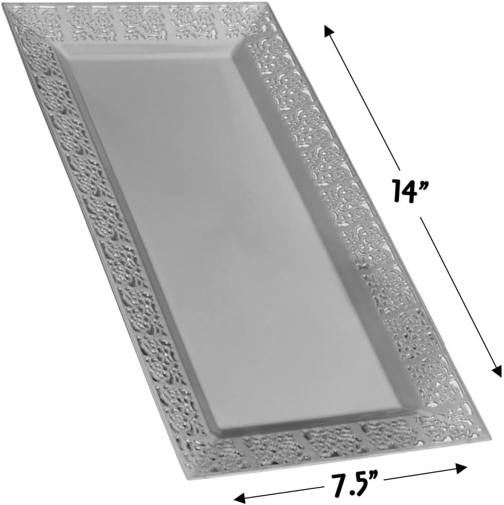 Rectangle White Serving Tray (2-Pack) - 17.5" Disposable Serving Platter for Appetizer, Fruits & Serving Dishes | Perfect Plastic Tray For Party Serveware