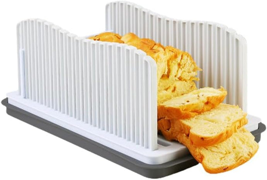 Professional Bread Slicer with Adjustable Guide, Foldable Cutter for Homemade Loafs, Bagels, Crumb Catcher Tray, Dishwasher Safe, Effortless Thick/Thin Slices