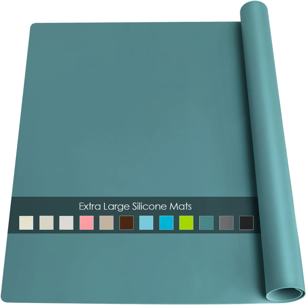 Extra Large Dark Green Countertop Mat - Silicone Table Kitchen Desk Mat - Non-Slip & Heat Resistant - Dinner Placemat Pastry Dough Rolling Mat - Colors A