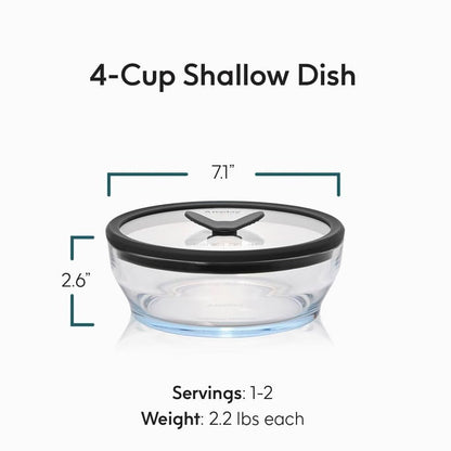 Anyday 4-Cup Shallow Dish & Silicone Clip-On Strainer Bundle | Plastic-Free, BPA-Free Glass Microwave Cookware & Food Storage with Glass Lids (Black Sesame)