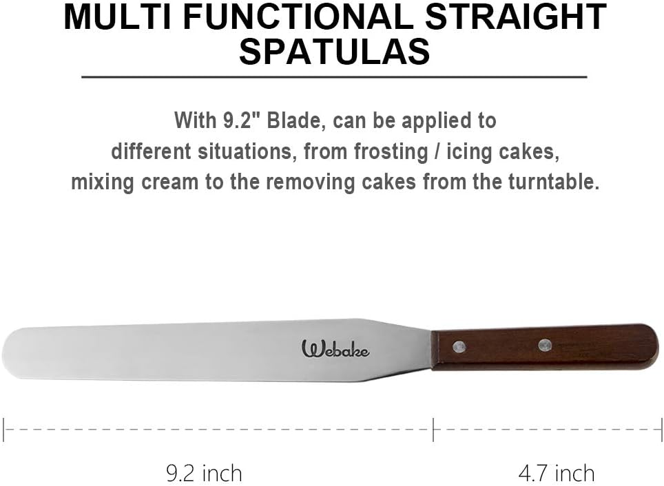 Webake Cake Spatula Straight Icing Spatula Set of 2, 14 Inches Frosting Spreader with Wooden Handle, Professional Stainless Steel Cake Decorating Spatula Jar Spatulas of Pastry