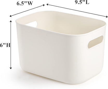Yopay 6 Pack Plastic Storage Bin with Handle, White Bathroom Kitchen Organizer Bin for School, Office, Classroom, Hand Soaps, Shampoos, Lotion, Conditioners, Hand Towels, Cosmetic, Snacks, Seasoning
