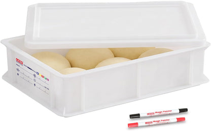 Pizza Dough Proofing Box with Lid, Commercial Food Grade Stackable Bread Proofing Container with Label Sticker & 2 Erasable Markers, BPA Free, Fits Up to 6 Dough Balls