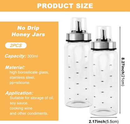 Honey Dispenser No Drip, 10 OZ Honey Jar Maple Syrup Dispenser, Glass Honey' Dispenser Pot for Coffee or Tea, Honey' Container(COLOR:)
