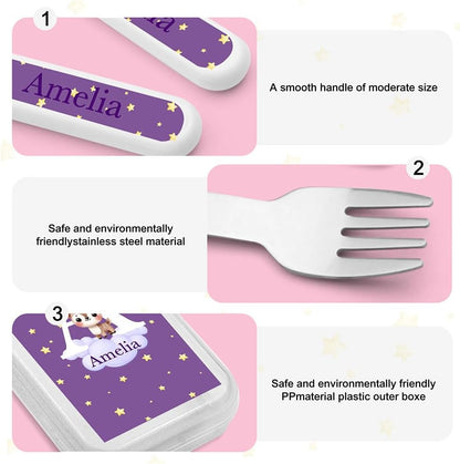 Personalized Stainless Steel Kids Utensils Set Custom Name on Kids Forks Knife and Spoons for 3 Pcs Kid Cutlery Set with Case (Truck)
