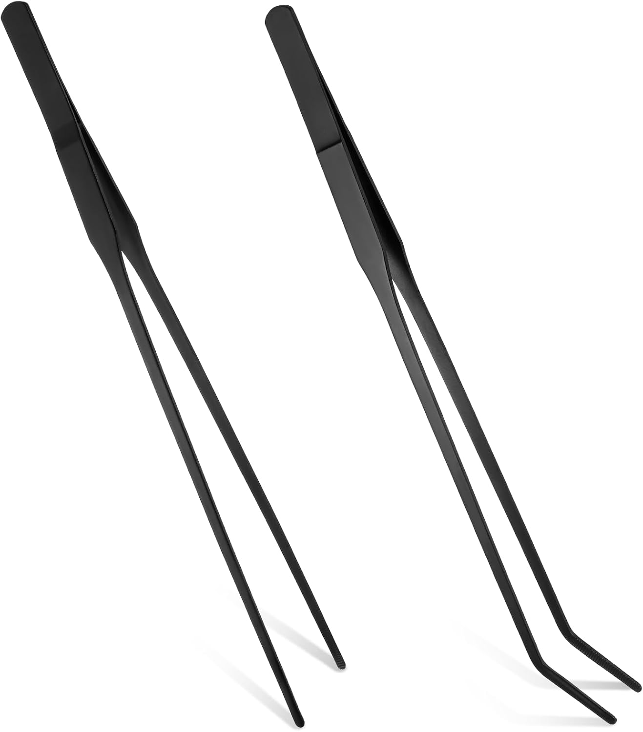 ElevateTech Kitchen Tweezers Tongs, 2 Pcs Stainless Steel Fine Kitchen Tongs Tweezers for Cooking Professional 10.63 Inch Long Cooking Tweezer for Grilling, Plating and Baking, Black
