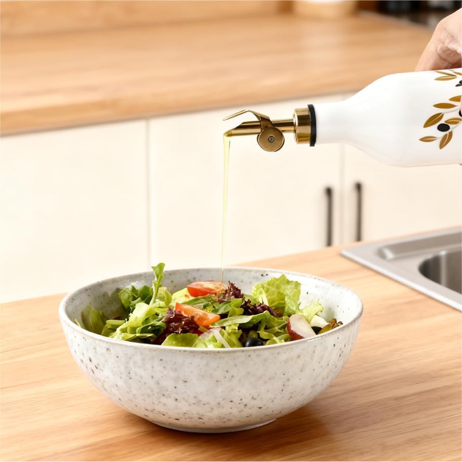 Oil and Vinegar Dispenser with Spout Set of 2, 13.5oz Olive Oil Dispenser Bottle for Kitchen Leakproof Oil Containers with Stainless Steel Pourer Suitable for Oil, Vinegar, Soy Sauce