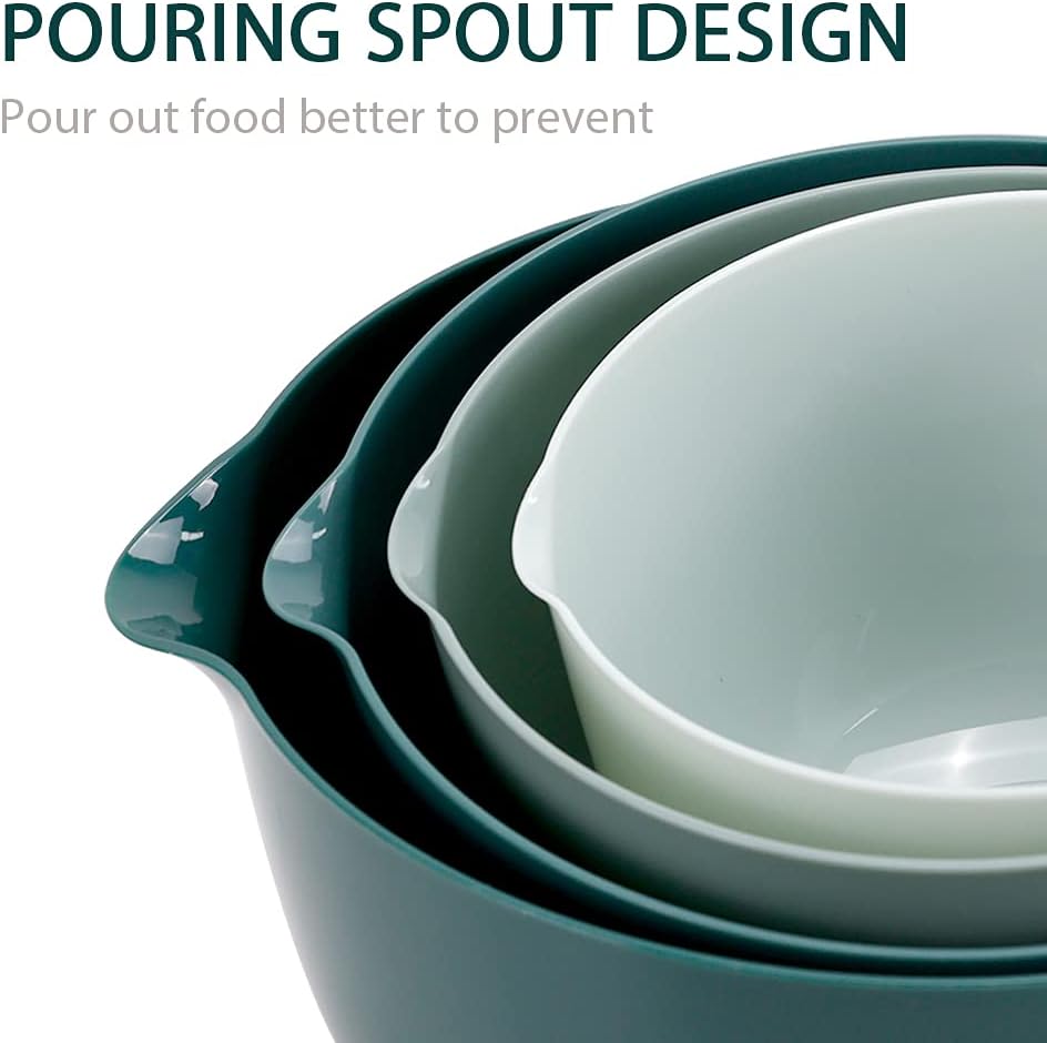 BoxedHome Nesting Plastic Mixing Bowl Set With Pour Spout, Microwave and Dishwasher Safe, BPA free Non-Slip Base, Set of 4 Size 1.7, 2.5, 3.5 and 4.5qt, Great for Prepping, Baking, Cooking (Dark Blue)
