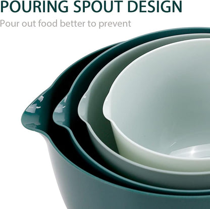 BoxedHome Nesting Plastic Mixing Bowl Set With Pour Spout, Microwave and Dishwasher Safe, BPA free Non-Slip Base, Set of 4 Size 1.7, 2.5, 3.5 and 4.5qt, Great for Prepping, Baking, Cooking (Dark Blue)