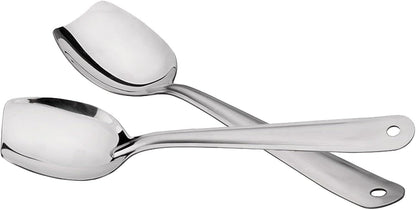 IMEEA 10 Inch Flat Bottom Scraping Cooking Spoon Set of 2, 18/8 Stainless Steel Slotted & Solid Stirring Spoon, Flat Edge Kitchen Spoon for Stir Fry, Sauce, Soup, Instant Pot