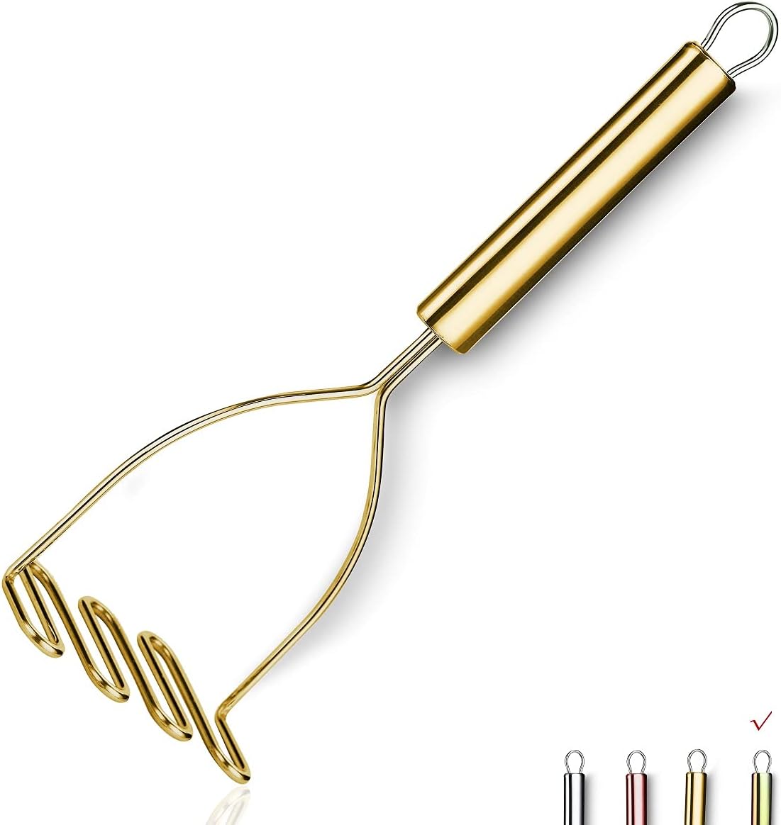 Potato Masher, Stainless Steel Heavy Duty Metal Potato Ricer With Mirror Polish, Food Masher Utensil, Hand Masher, Vegetables Fruits Mashe, Dishwasher Safe (9.6 Inch)