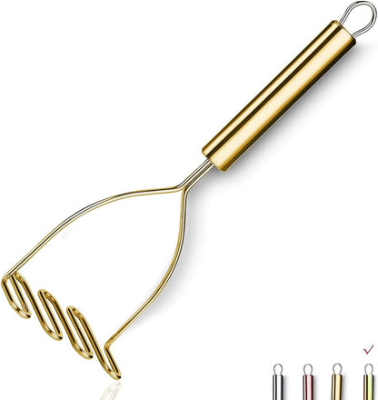 Potato Masher, Stainless Steel Heavy Duty Metal Potato Ricer With Mirror Polish, Food Masher Utensil, Hand Masher, Vegetables Fruits Mashe, Dishwasher Safe (9.6 Inch)