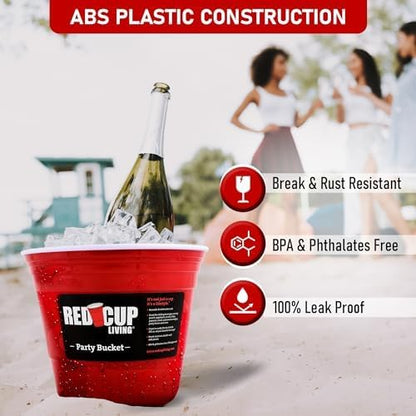 Red Cup Living Large Party Ice Bucket, 201 oz Insulated Drink Cooler for Parties, Bar & Kitchen, Durable Plastic Beer, Wine & Champagne Beverage Tub for Holiday