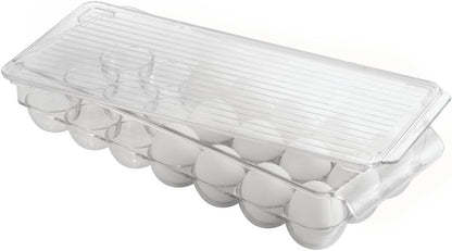 iDesign Clear Plastic Egg Holder for Fridge with Lid - 21 Egg Storage Container Organizer Bin