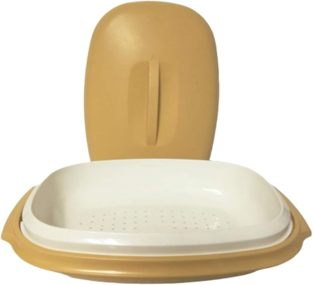 Gold and White Tupperware Steamer w/ Divider
