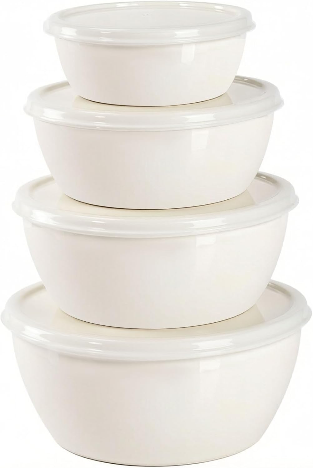 4-Piece Classic Plastic Prep Bowls with Lids, Nesting Plastic Small Mixing Bowl Set for Mixing, Baking, Prepping, Cooking and Serving Food, Microwave and Dishwasher Safe (Yellow)