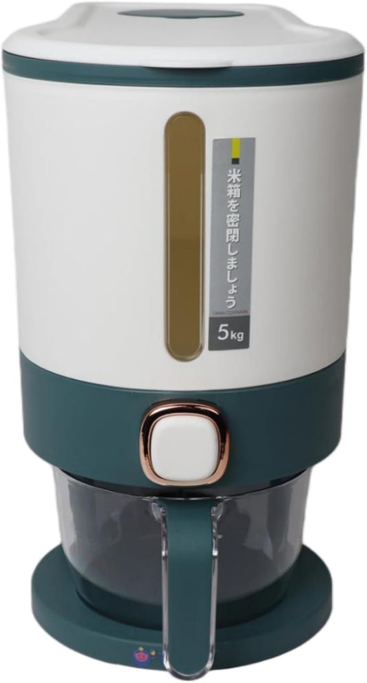 Rice Dispenser 11 lb (5 kg), Airtight Food Storage Container with Measuring Cup, BPA Free Durable Kitchen Storage Bin, Green