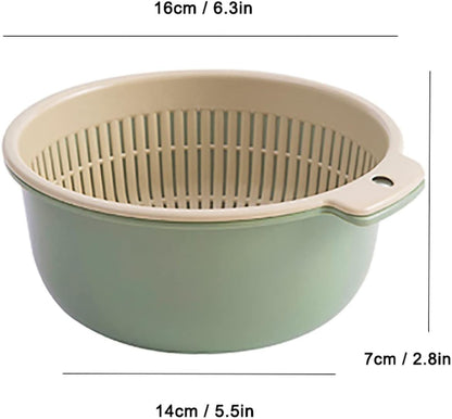 Colander Bowl Set of 2, Double Layered Plastic Food Strainer Fruit and Vegetable Washing Basket Pasta Drainer Kitchen Colander for Washing Draining and Serving
