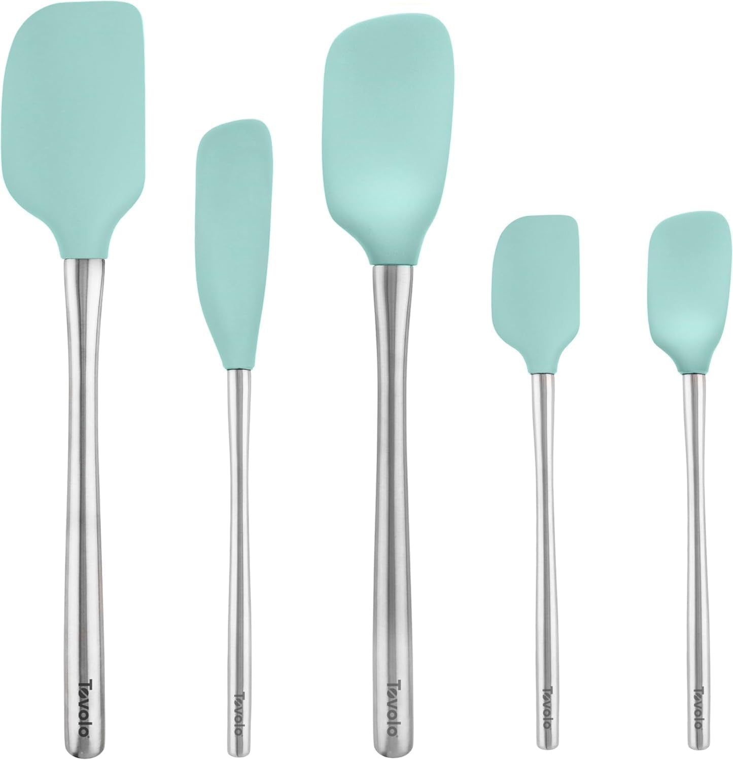 Tovolo Flex Core 5 Piece Silicone Spatula Set Heat Resistant All Silicone Utensils Include Non Stick Spatula Spoonula Jar Scraper, Dishwasher Safe BPA Free Spatulas for Baking Mixing, White