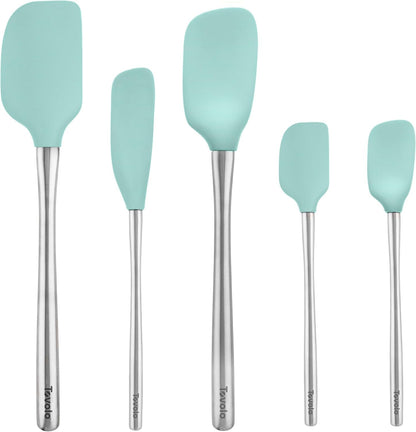 Tovolo Flex Core 5 Piece Silicone Spatula Set Heat Resistant All Silicone Utensils Include Non Stick Spatula Spoonula Jar Scraper, Dishwasher Safe BPA Free Spatulas for Baking Mixing, White