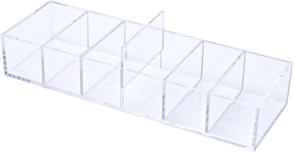NatSumeBasics Clear Acrylic Drawer Organizer with 6 Compartments, 3.3" Width Desk Storage for Office Accessories, Not for Credit & Business Cards