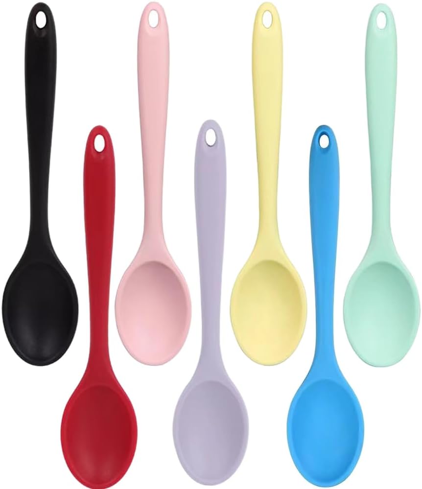 7PCS Silicone Serving Spoons Set,Vituer Heat Resistant Kitchen Mixing Slotted Spoons for Cooking,Non-stick Silicone Basting Spoon Slotted Spoons Utensil for Mixing,Baking, (7Light Colors,8.1")