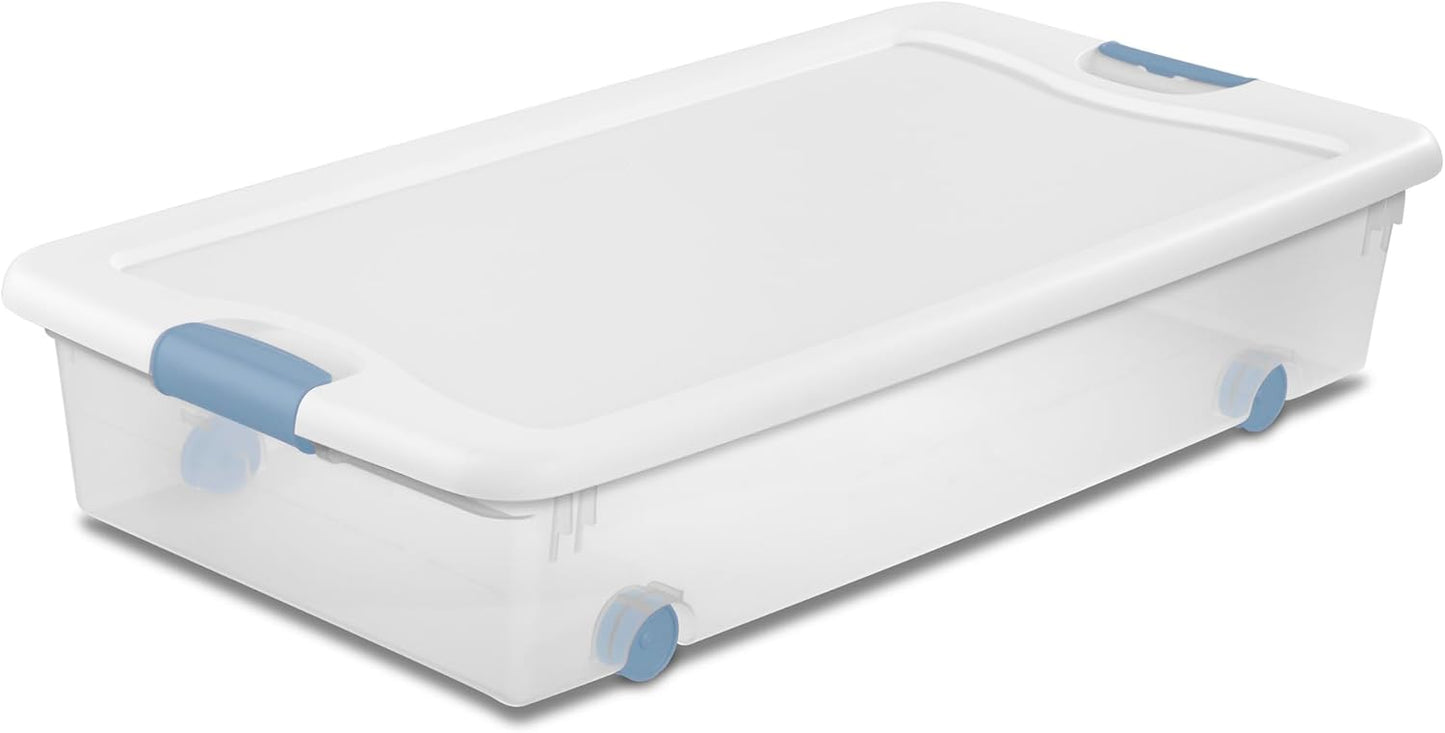 Sterilite 6-Pack Latching Box, Under Bed Storage Bins with Lids, Clear Plastic, 25 Quart - Heavy-Duty Organizing Containers for Closet, Bathroom, and Office