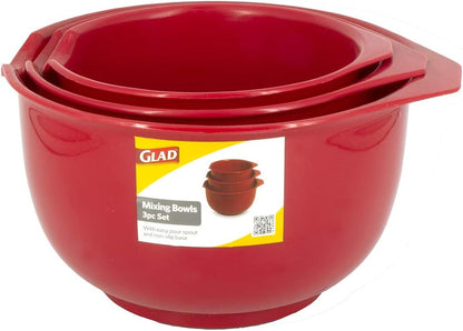 Glad Mixing Bowls with Pour Spout, Set of 4 - Nesting Plastic Bowls (1.2qt, 1.9qt, 2.8qt, and 3qt with Handle) - Non Slip Base, Dishwasher Safe Kitchen Cooking and Baking Supplies, Green