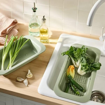 Figmint Green, Plastic Soaking Tray Narrow Over the Sink Expandable Colander (pack of 2)
