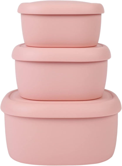 BLUE GINKGO Nesting Silicone Containers - Set of 3 Hard-Shell Silicone Food Storage Containers | BPA Free, Airtight, Dishwasher and Freezer Safe (6.7oz, 10oz, 20oz) - Green