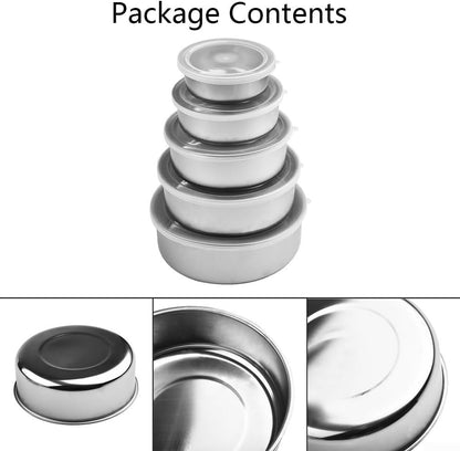 Stainless Steel Mixing Bowls Set with Airtight Lids 5 Piece Nesting Storage Containers for Kitchen Food Prep Serving
