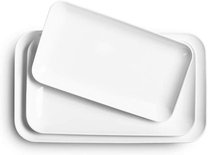 DELLING Large Serving Platter Set of 3, 16/14/12 Inch Porcelain Serving Trays for Party - White Ceramic Rectangular Platters for Entertaining, Appetizer Fruit Tray for Father's Day Shower Dinner