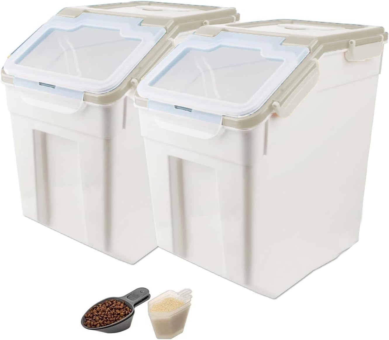 RUIAN 2Pcs Large Flour Storage Container Bin 50Lb Airtight Rice Storage Containers with Wheels Seal Locking Lid, BPA Free with Measuring Cup&Scoop for Flour, Rice, Grain 100LBS Total (Blue)