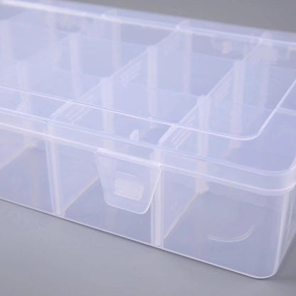 2 Pack Plastic Organizer Box with 14 Removable Dividers,15-Compartment Clear Storage Box for Crafts, Beads, Jewelry & Small Parts (10.5x6.5x2.2 Inches)
