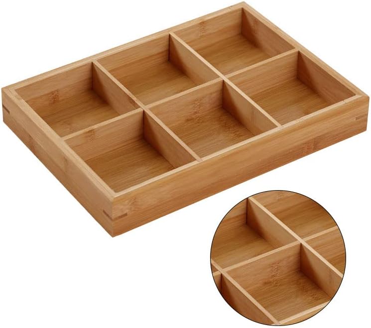 Divided Wooden Tray,Veggie Tray Serving Tray Divided Platter Wooden Food Server Multi Compartments Serving Tray for Hot Pot Restaurants Sushi Plate (6 Compartments)