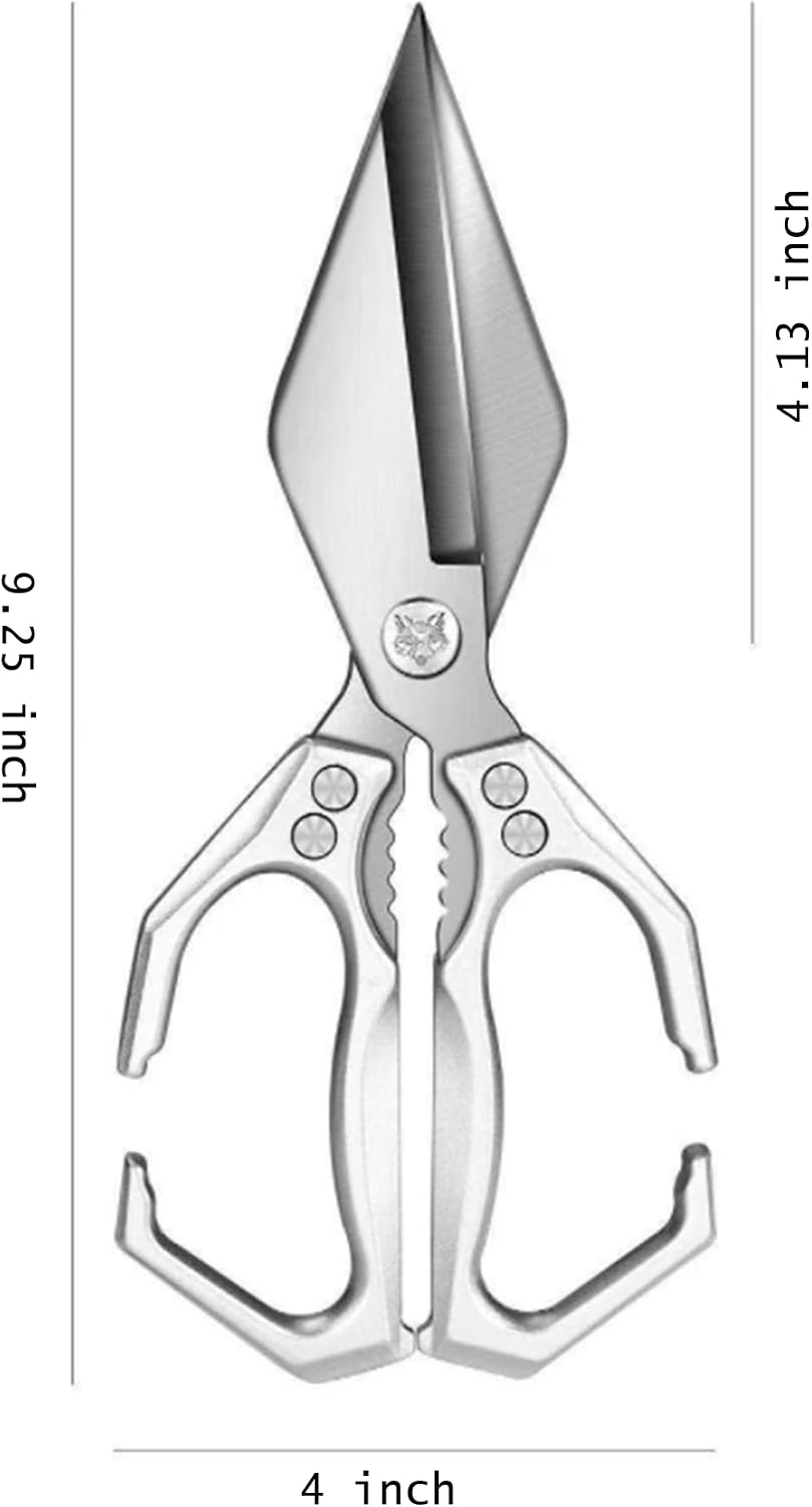 Multifunctional Heavy Duty Kitchen Shears,Kitchen Shears for Cutting Chicken,Kitchen Scissors for Food, Japanese High-Carbon Steel Culinary Poultry Shears, for Chicken,Meat,Fish,Bone Cutting(Silver)