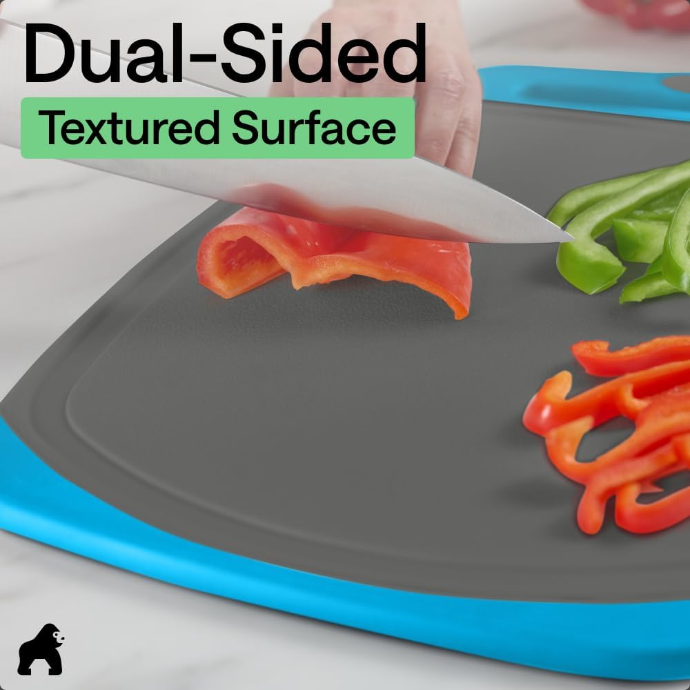 GORILLA GRIP BPA-Free Reversible Kitchen Cutting Board Set of 3, US Designed, Nonporous, Juice Grooves Catch Liquid, Slip Resistant Border, Dishwasher Safe, Durable Large Food Chopping Boards, Black