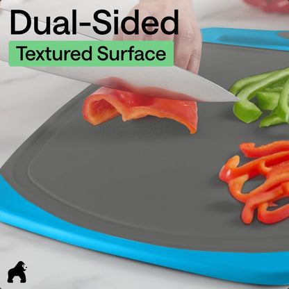 GORILLA GRIP BPA-Free Reversible Kitchen Cutting Board Set of 3, US Designed, Nonporous, Juice Grooves Catch Liquid, Slip Resistant Border, Dishwasher Safe, Durable Large Food Chopping Boards, Black