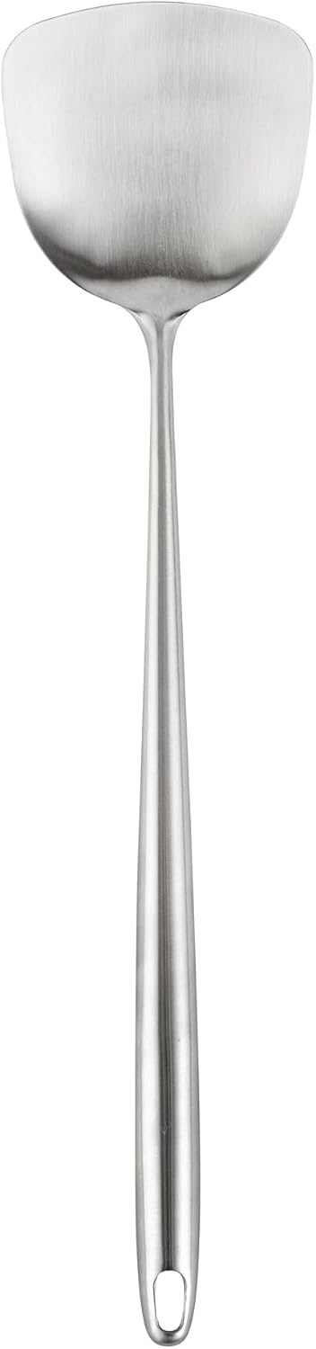 Restaurantware Stainless Steel Wok Spatula 17 Inch Long Handle Cooking Utensil, Heat-Resistant, Dishwasher-Friendly Wok Accessory, Silver Kitchen Tool for Stir-Fry