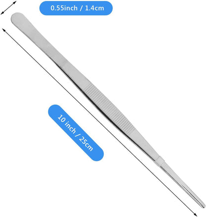 AHIER Kitchen tweezer Stainless Steel, 8inch Long tweezer with Precision Serrated Tips for Cooking Pincette for Sea food, Bar Tweezer
