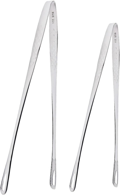 2 Pcs Stainless Steel BBQ Grill Tongs, Kitchen Tongs for Cooking, 11 inch & 9.4 inch Grill Tongs Set, BBQ Tweezers, Cooking Clamp Tool for Grilling Steak Vegetables Salad, Clip Head Hollow Design