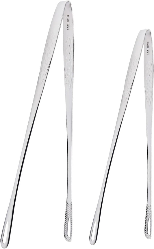 2 Pcs Stainless Steel BBQ Grill Tongs, Kitchen Tongs for Cooking, 11 inch & 9.4 inch Grill Tongs Set, BBQ Tweezers, Cooking Clamp Tool for Grilling Steak Vegetables Salad, Clip Head Hollow Design