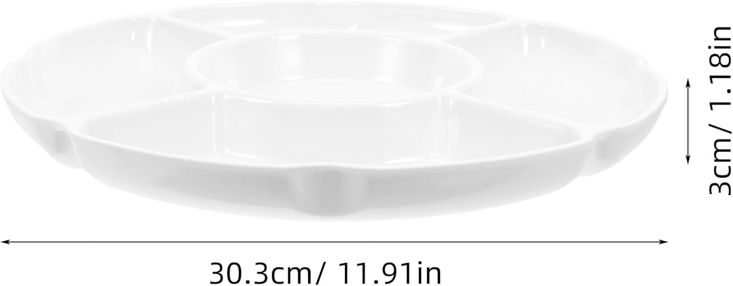 Kichvoe 12 Inch Five-Compartment Melamine Divided Serving Tray for Appetizers Snacks Fruits Nuts Party Platter