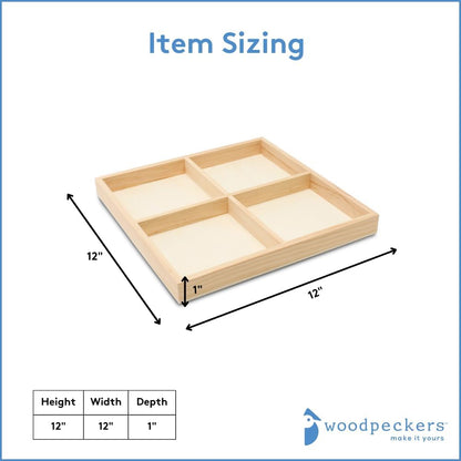 DIY Rectangle Wooden Divided Serving Tray 12 x 8-inch, Pack of 1 6-Section Candy Tray for Vegetable & Fruit Party Platters, by Woodpeckers