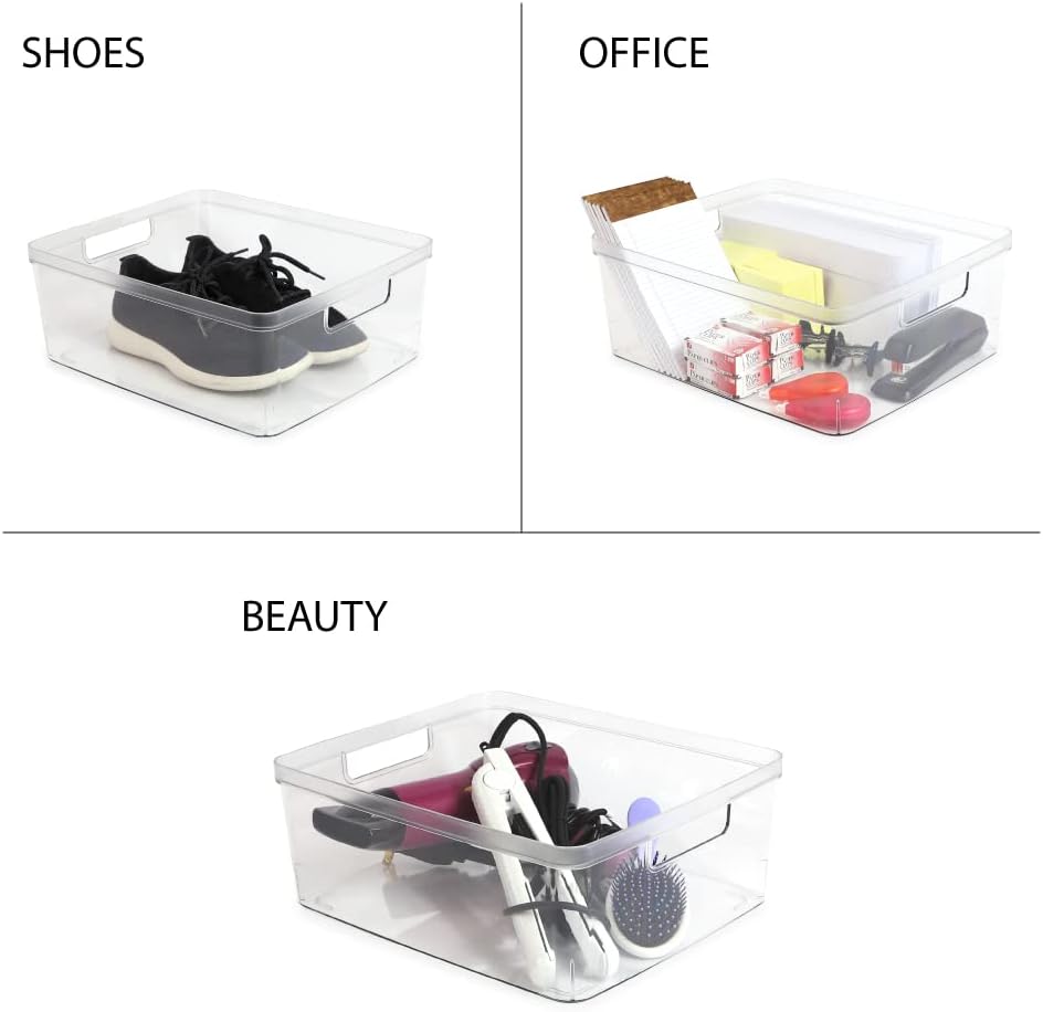 Isaac Jacobs 2-Pack Square Clear Storage Bins (10” L x 10” W x 6.1” H) w/Cutout Handles, Plastic Organizer for Home, Office, Kitchen, Fridge/Freezer, Bathroom, BPA Free, Food Safe (2-Pack, Square)