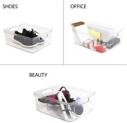 Isaac Jacobs 2-Pack Square Clear Storage Bins (10” L x 10” W x 6.1” H) w/Cutout Handles, Plastic Organizer for Home, Office, Kitchen, Fridge/Freezer, Bathroom, BPA Free, Food Safe (2-Pack, Square)